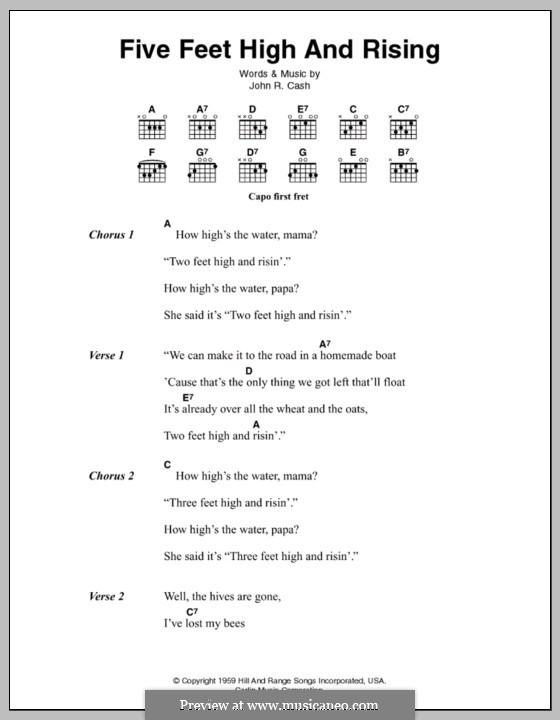 Five Feet High and Rising: Text und Akkorde by Johnny Cash
