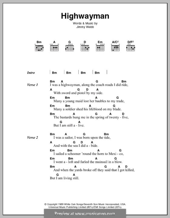 Highwayman: Texte und Akkorde by Jimmy Webb