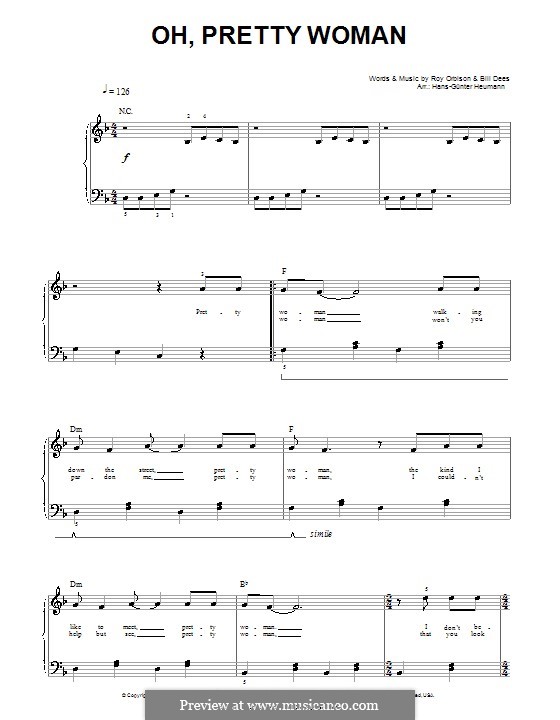 Oh, Pretty Woman: Für Stimme und Klavier by Bill Dees, Roy Orbison