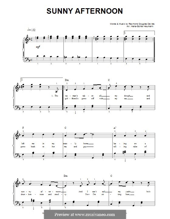 Sunny Afternoon (The Kinks): Für Stimme und Klavier by Ray Davies