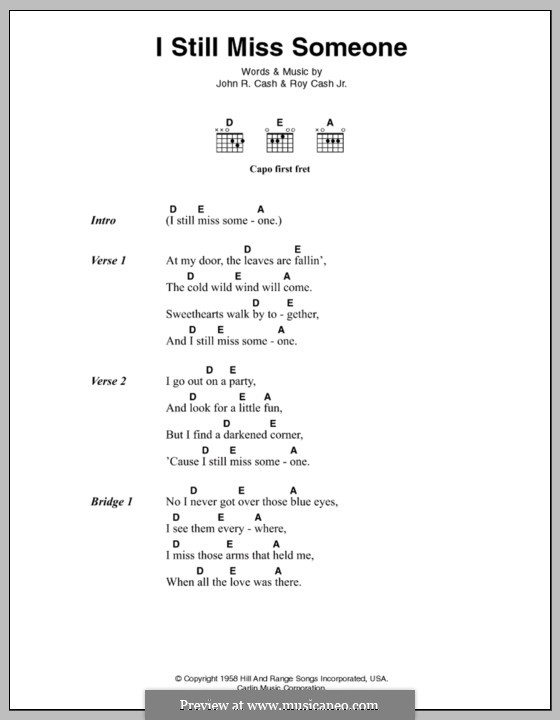 I Still Miss Someone: Text und Akkorde by Johnny Cash, Roy Cash Jr.