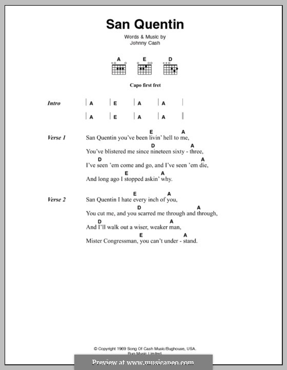 San Quentin: Text und Akkorde by Johnny Cash