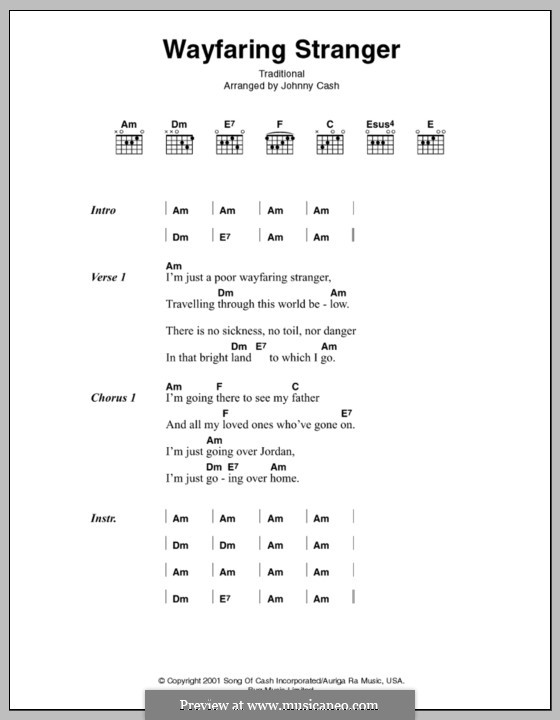 Wayfaring Stranger: Text und Akkorde (Johnny Cash) by folklore