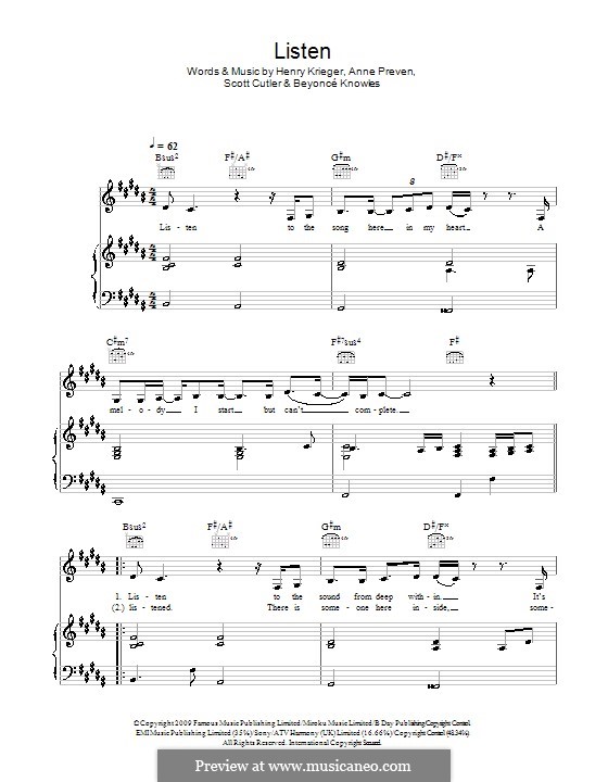 Listen (from Dreamgirls): Für Stimme mit Klavier oder Gitarre (Beyonce) by Anne Preven, Henry Krieger, Scott Cutler