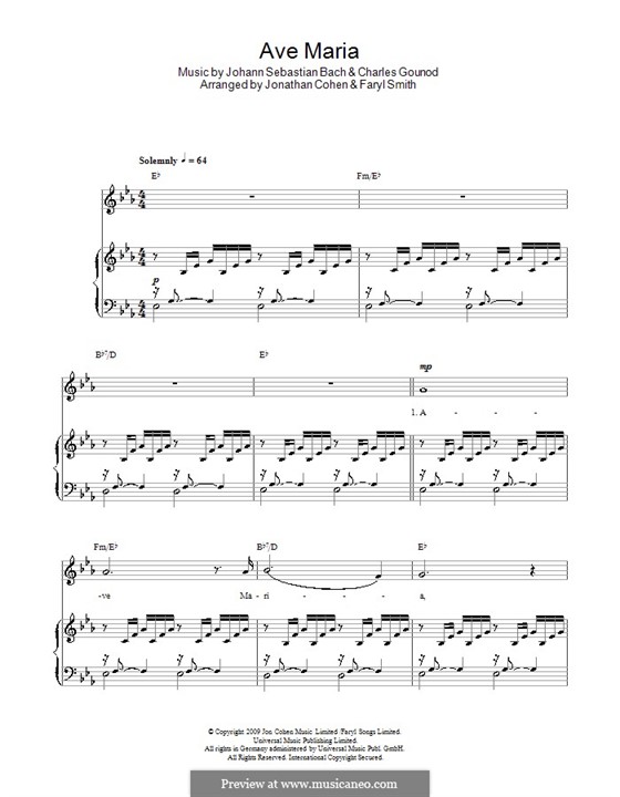 Ave Maria (Printable Sheet Music): Für Stimme und Klavier oder Gitarre (Es-Dur) by Johann Sebastian Bach, Charles Gounod