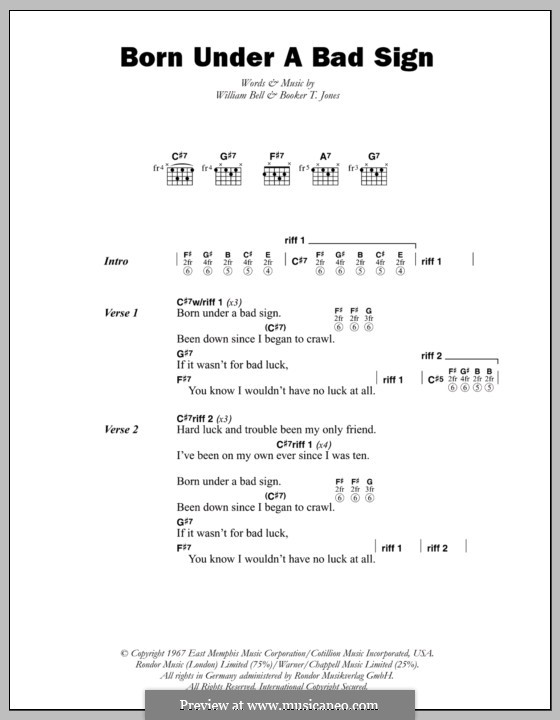 Born Under a Bad Sign: Text und Akkorde by Booker T. Jones, William Bell
