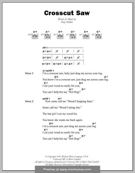 Crosscut Saw (Albert King): Text und Akkorde by Tony Hollins