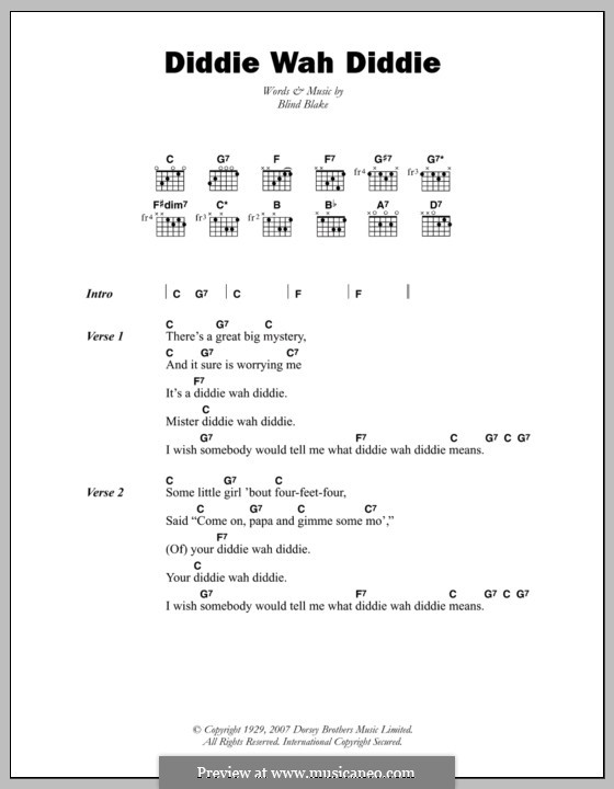 Diddie Wah Diddie: Text und Akkorde by Arthur Blake