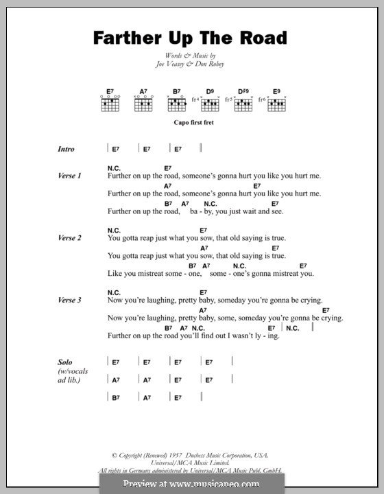 Farther Up the Road (Bobby 'Blue' Bland): Text und Akkorde by Don Robey, Joe Veasey