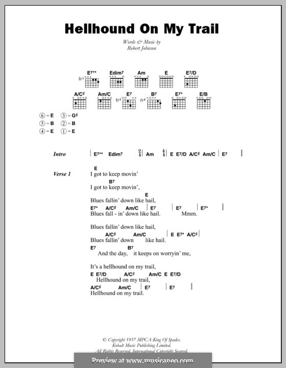 Hell Hound on My Trail (Eric Clapton): Texte und Akkorde by Robert Leroy Johnson