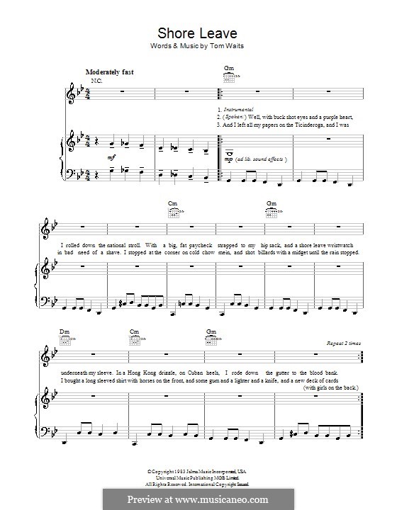 Shore Leave: Für Stimme und Klavier (oder Gitarre) by Tom Waits