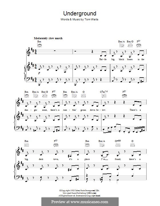 Underground: Für Stimme und Klavier (oder Gitarre) by Tom Waits