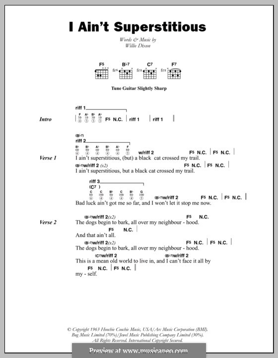 I Ain't Superstitious: Text und Akkorde by Willie Dixon