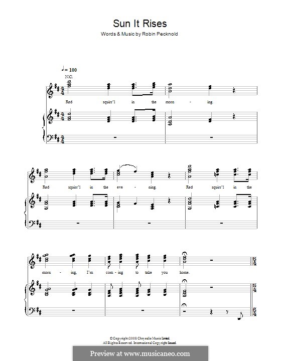 Sun It Rises (Fleet Foxes): Für Stimme und Klavier (oder Gitarre) by Robin Pecknold