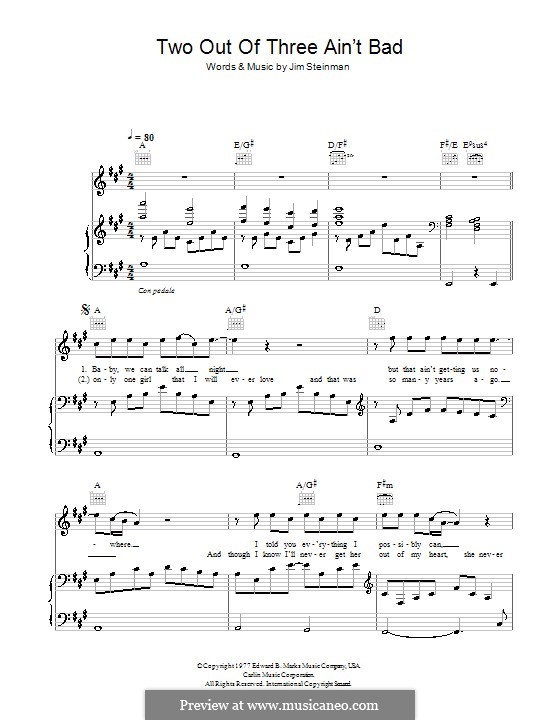 Two Out of Three ain't Bad (Meat Loaf): Für Stimme und Klavier (oder Gitarre) by Jim Steinman