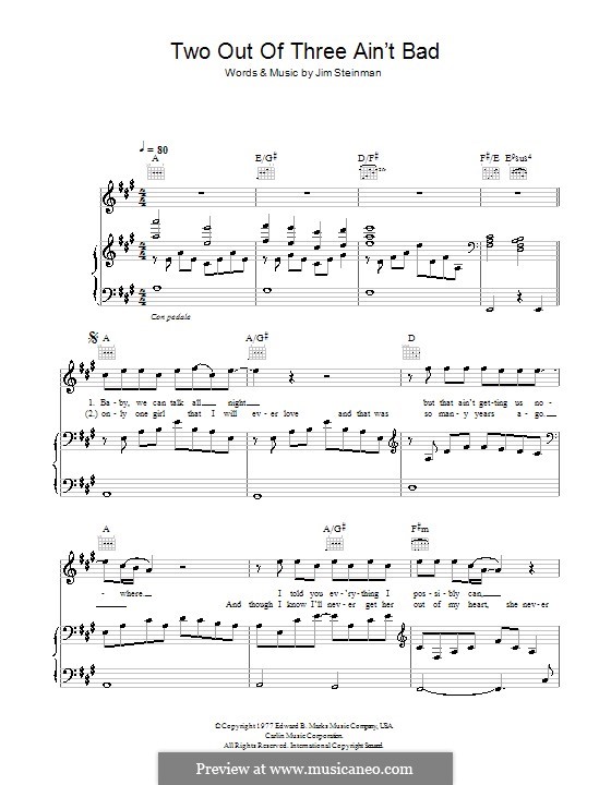 Two Out of Three ain't Bad (Meat Loaf): Für Stimme und Klavier (oder Gitarre) by Jim Steinman