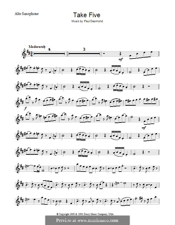 Take Five (Dave Brubeck): Für Saxophon by Paul Desmond
