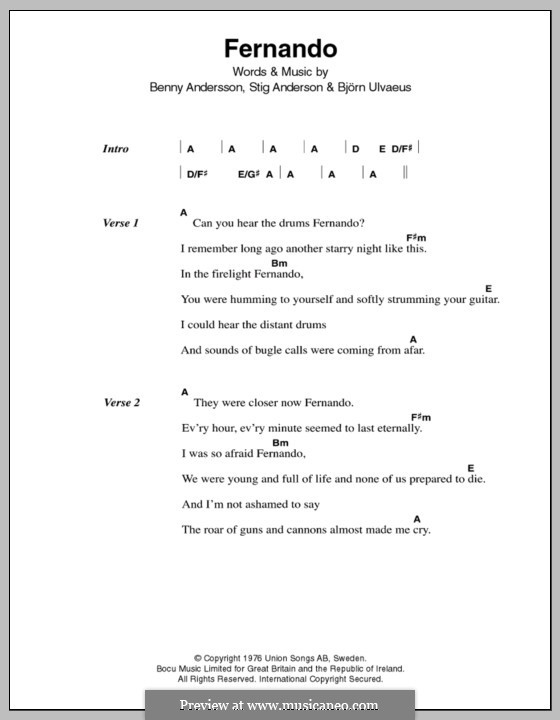 Fernando (ABBA): Texte und Akkorde by Benny Andersson, Björn Ulvaeus, Stig Anderson