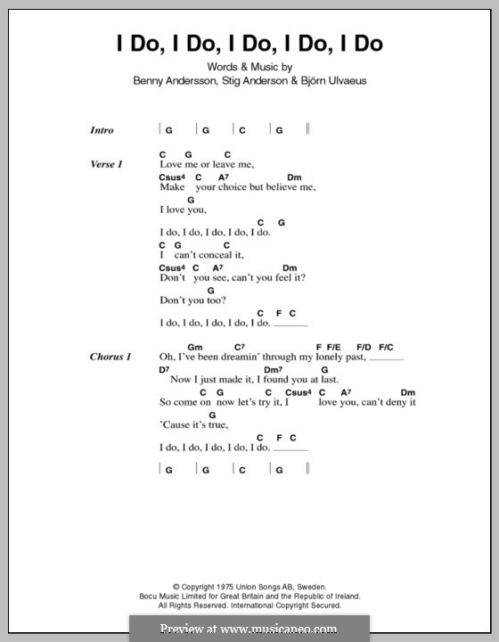 I Do, I Do, I Do, I Do, I Do (ABBA): Texte und Akkorde by Benny Andersson, Björn Ulvaeus, Stig Anderson