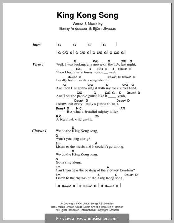 King Kong Song (ABBA): Text und Akkorde by Benny Andersson, Björn Ulvaeus