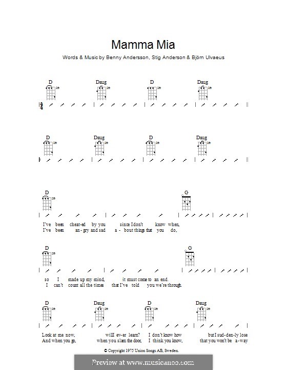 Mamma Mia (ABBA): Ukulele mit Schlagmuster by Benny Andersson, Björn Ulvaeus, Stig Anderson