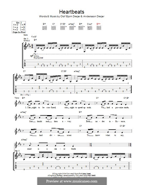 Heartbeats (Jose Gonzalez): Für Gitarre mit Tab by Karin Dreijer Andersson, Olof Bjorn Dreijer