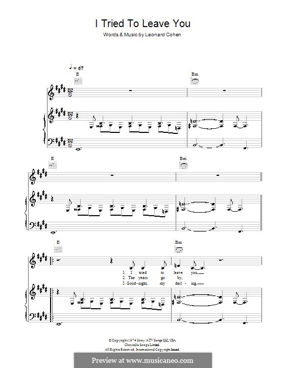 I Tried to Leave You: Für Stimme und Klavier (oder Gitarre) by Leonard Cohen