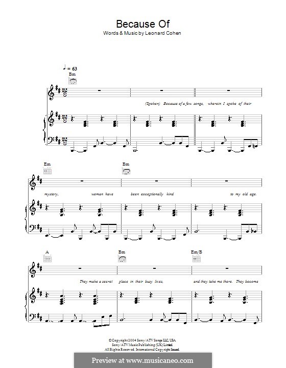 Because of: Für Stimme und Klavier (oder Gitarre) by Leonard Cohen