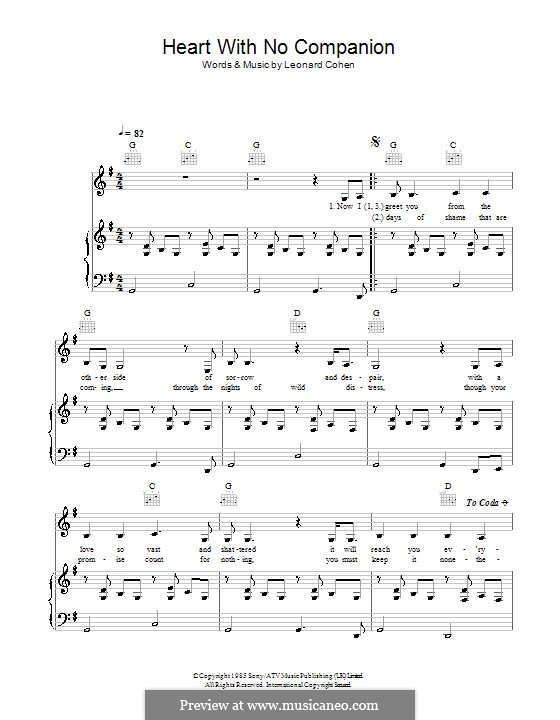 Heart with no Companion: Für Stimme und Klavier (oder Gitarre) by Leonard Cohen