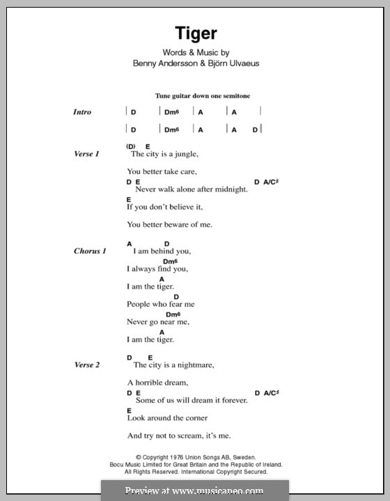 Tiger (ABBA): Text und Akkorde by Benny Andersson, Björn Ulvaeus