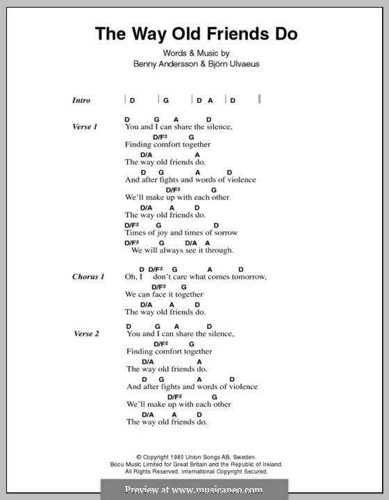 The Way Old Friends Do (ABBA): Text und Akkorde by Benny Andersson, Björn Ulvaeus