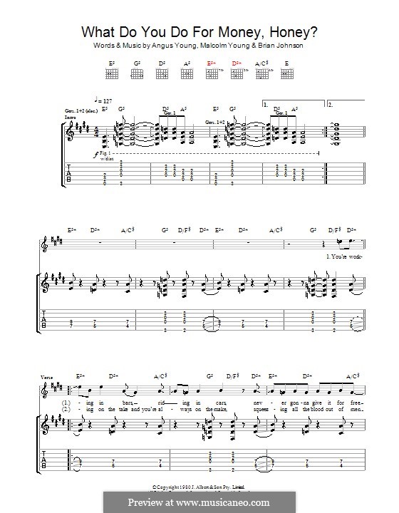 What Do You Do for Money, Honey? (AC/DC): Für Gitarre mit Tabulatur by Angus Young, Brian Johnson, Malcolm Young