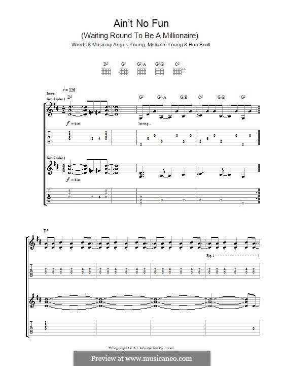 Ain't No Fun (Waiting Around To Be a Millionaire): Für Gitarre mit Tabulatur (AC/DC) by Angus Young, Bon Scott, Malcolm Young