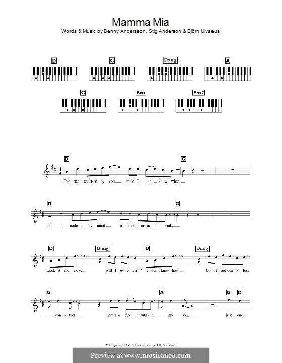 Mamma Mia (ABBA): Für Keyboard by Benny Andersson, Björn Ulvaeus, Stig Anderson