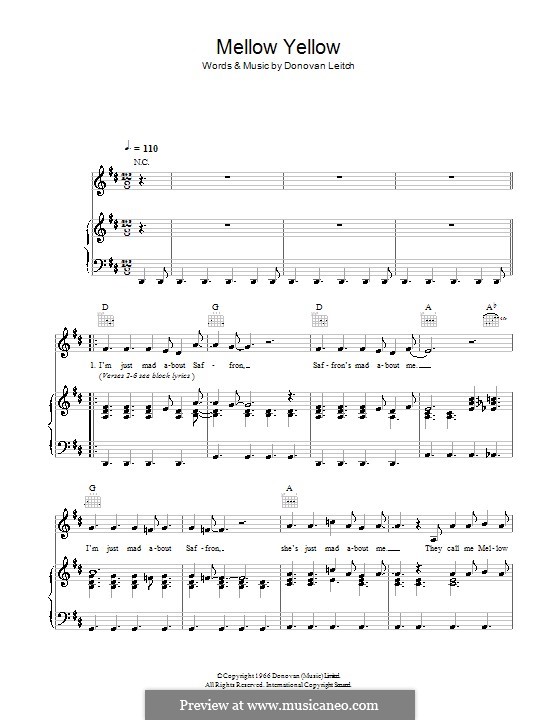 Mellow Yellow: Für Stimme mit Klavier oder Gitarre by Donovan Leitch
