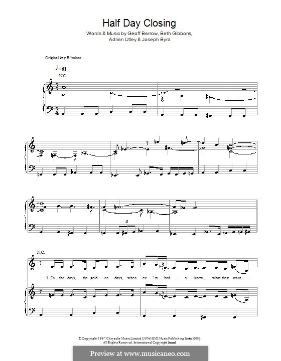 Half Day Closing (Portishead): Für Stimme und Klavier (oder Gitarre) by Adrian Utley, Beth Gibbons, Geoff Barrow, Joseph Byrd