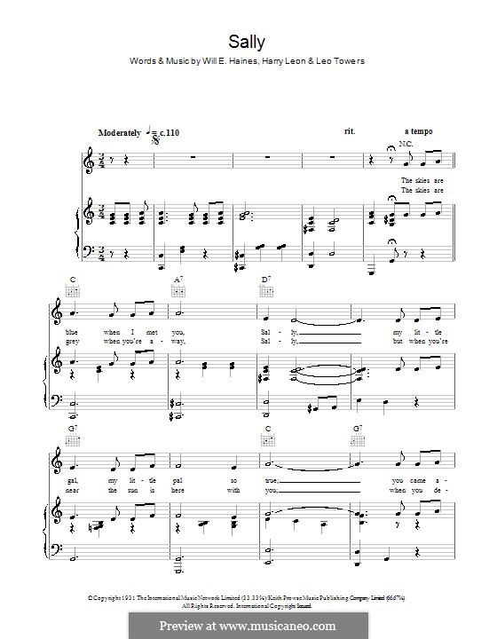 Sally: Für Stimme mit Klavier oder Gitarre (Gracie Fields) by Harry Leon, Leo Towers, Will E. Haines