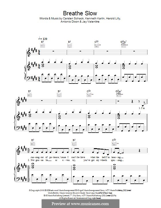 Breathe Slow: Für Stimme und Klavier (oder Gitarre) by Antonio Dixon, Carsten Schack, Harold Lilly Jr., Jay Valentine, Kenneth Karlin