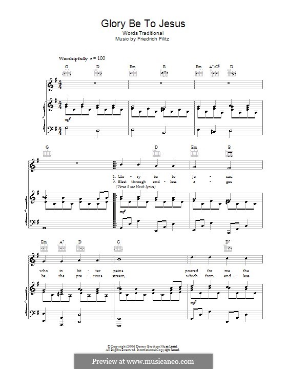 Glory Be To Jesus: Für Stimme und Klavier (oder Gitarre) by Friedrich Filitz