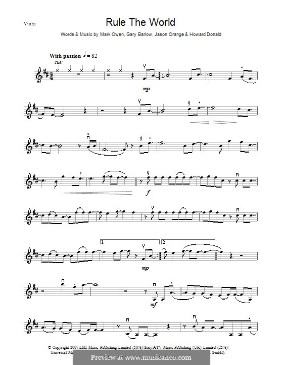 Rule the World (from Stardust): Für Violine (Take That) by Gary Barlow, Howard Donald, Jason Orange, Mark Owen