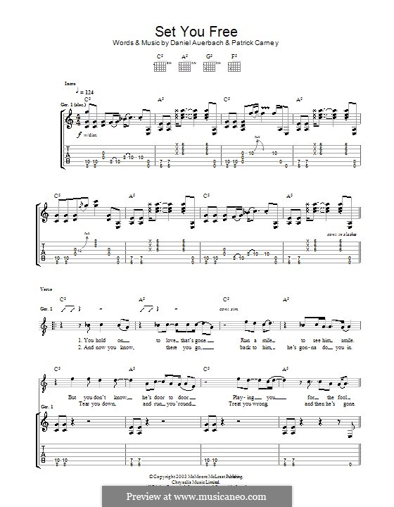 Set You Free (The Black Keys): Für Gitarre mit Tabulatur by Daniel Auerbach, Patrick Carney