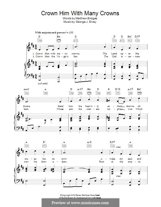 Crown Him with Many Crowns: Für Stimme und Klavier (oder Gitarre) by George Job Elvey