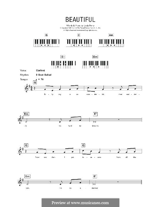 Beautifull (Christina Aguilera & Beverly McClellan): Für Keyboard by Linda Perry