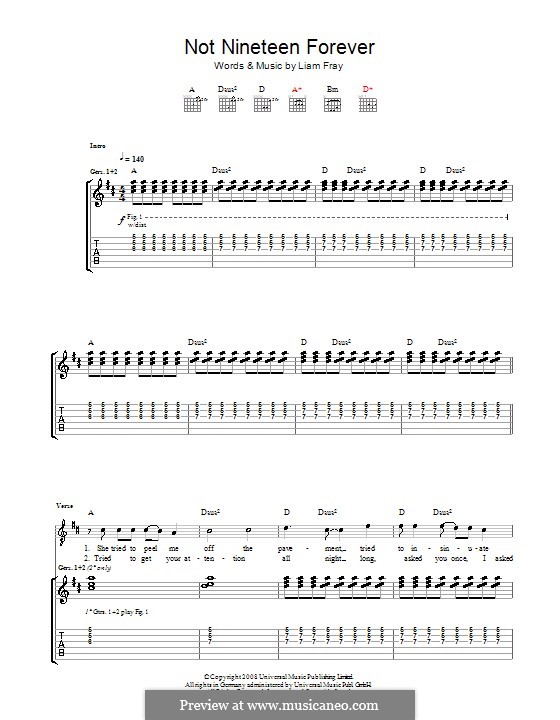 Not Nineteen Forever (The Courteeners): Für Gitarre mit Tabulatur by Liam Fray