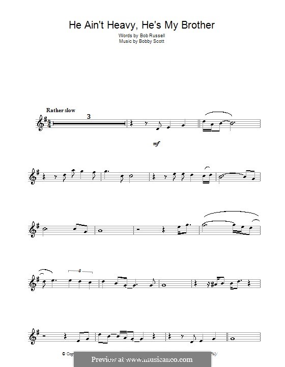 He Ain't Heavy, He's My Brother: Für Altsaxophon by Bobby Scott