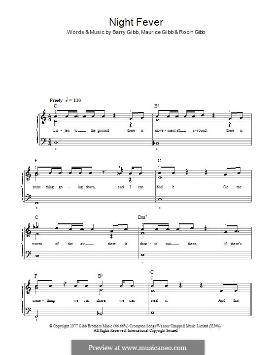 Night Fever (The Bee Gees): Für Klavier, leicht by Barry Gibb, Maurice Gibb, Robin Gibb