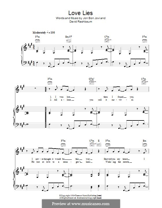 Love Lies (Bon Jovi): Für Stimme und Klavier (oder Gitarre) by David Rashbaum, Jon Bon Jovi