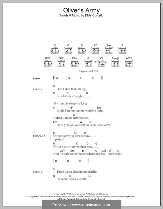 Oliver's Army: Text und Akkorde by Elvis Costello