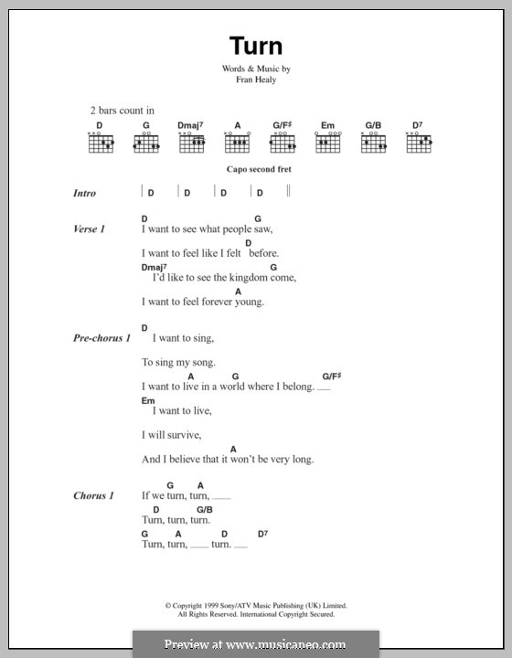 Turn (Travis): Text und Akkorde by Fran Healy