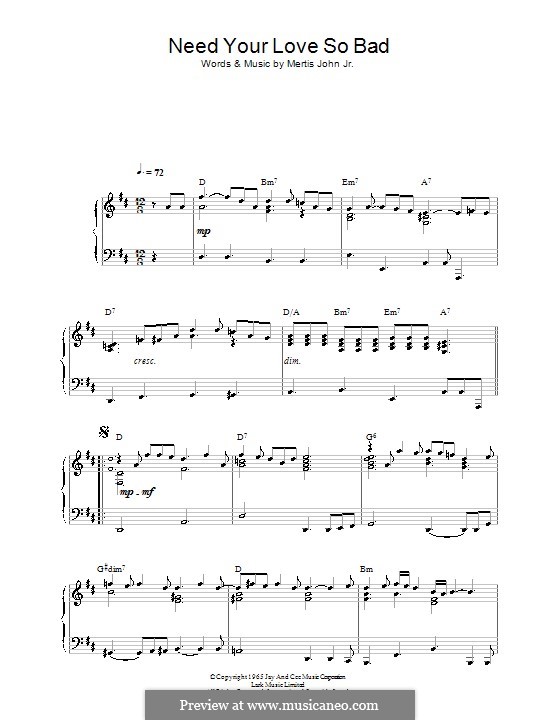 Need Your Love So Bad (Fleetwood Mac) von M. John Jr. Noten auf MusicaNeo